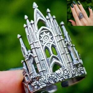 2/$30🌵 Silver Goth Cathedral Ring Window Victorian Vtg Style Size 7 Jewelry NEW